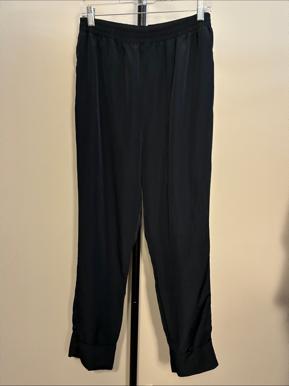 Duro Olowu Black Straight-Leg Women's Elastic-Waist Cuffed Pull On Pants Small